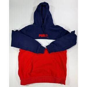 Puma Colorblock Hoodie Navy Blue Red White Logo Sweatshirt Size Mens Small‎